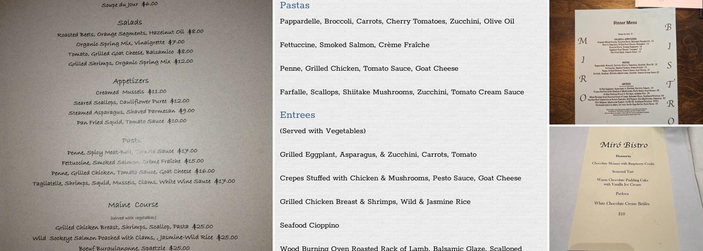 Miro Bistro Menu