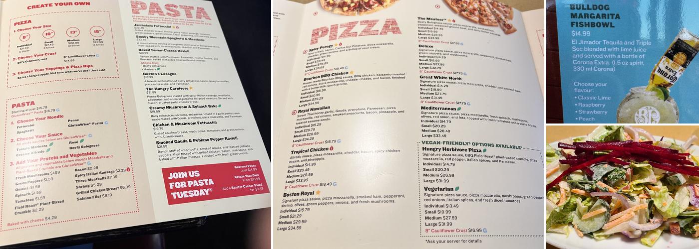 Boston Pizza Menu