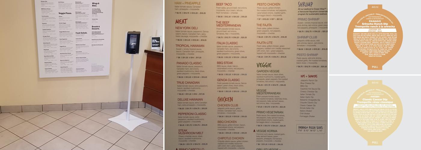 Panago Pizza Menu