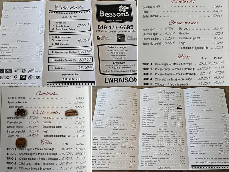 Cantine Les Bessons Menu