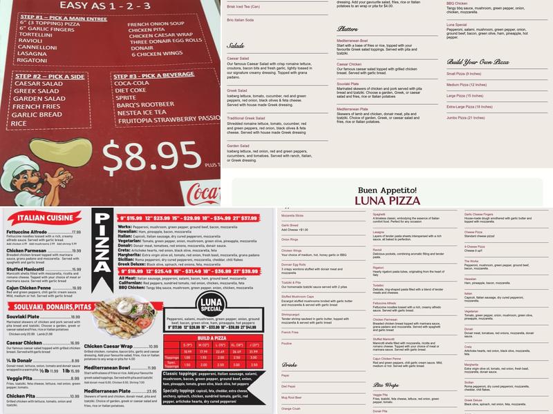 Luna Pizza Menu