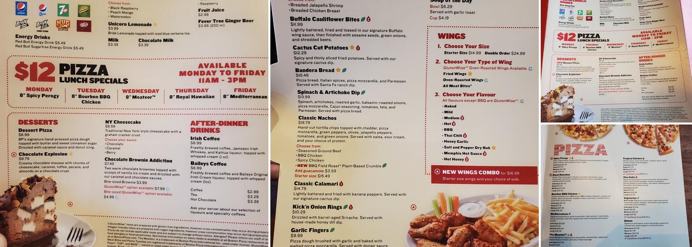 Boston Pizza Menu