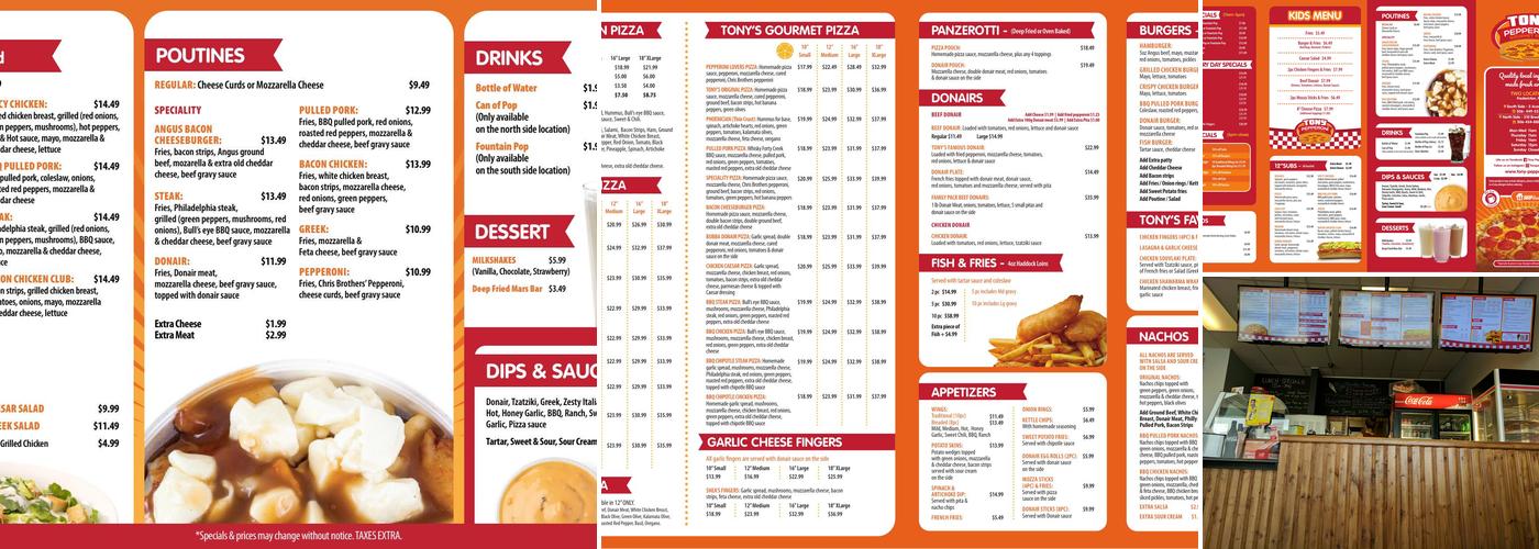 Tony Pepperoni Gourmet Pizza - Fredericton North Side Menu