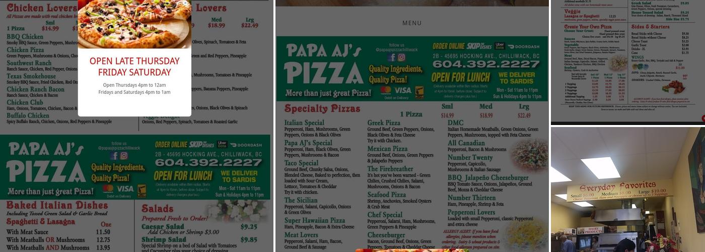 Papa AJ's Pizza Menu