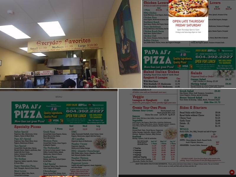 Papa AJ's Pizza Menu