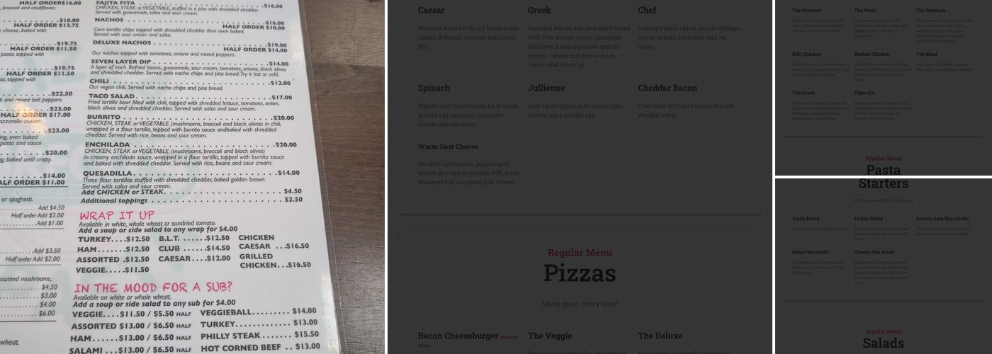 Greco's Pizza Menu