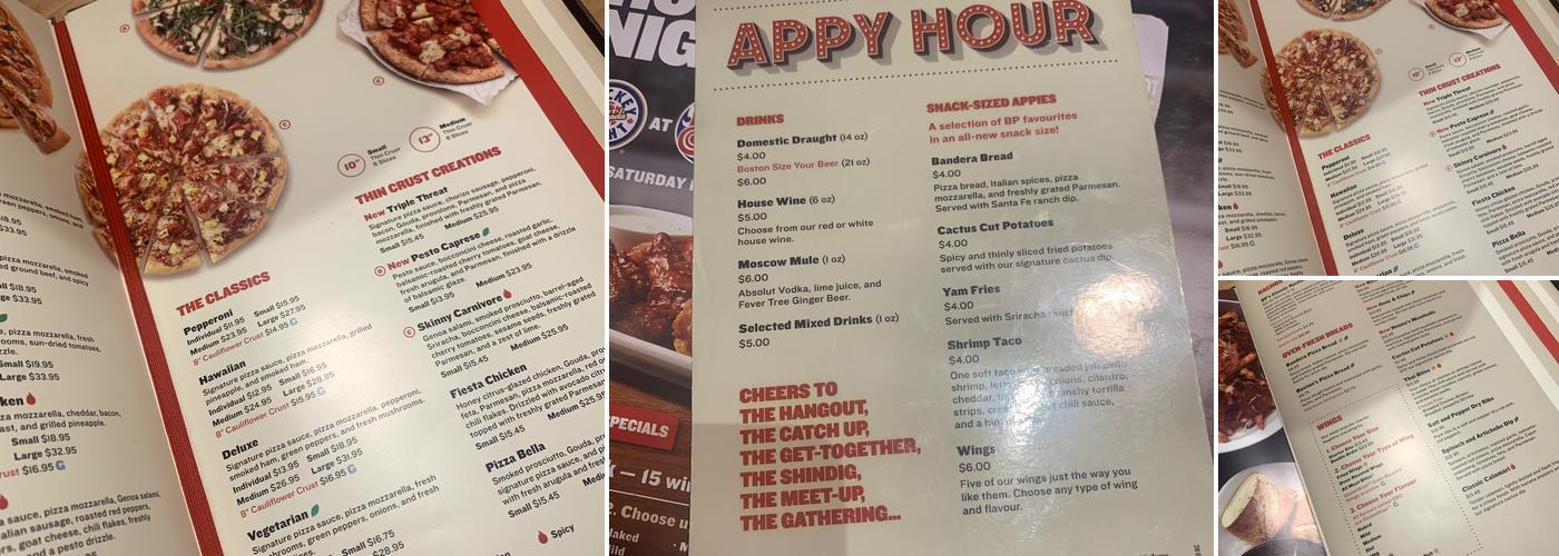 Boston Pizza Menu
