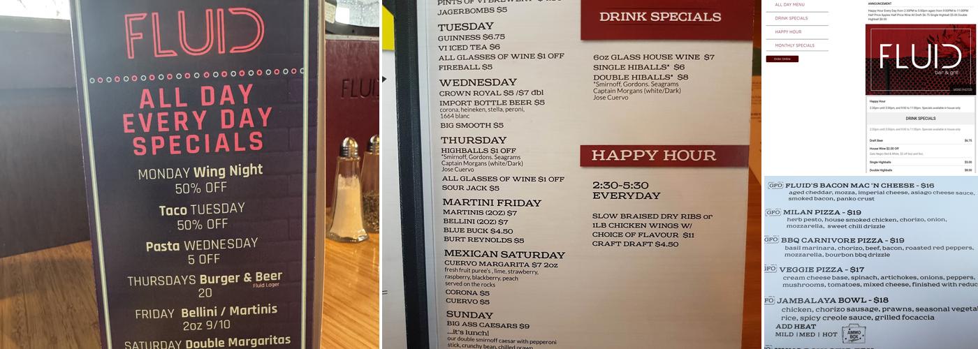 Fluid Bar & Grill Menu
