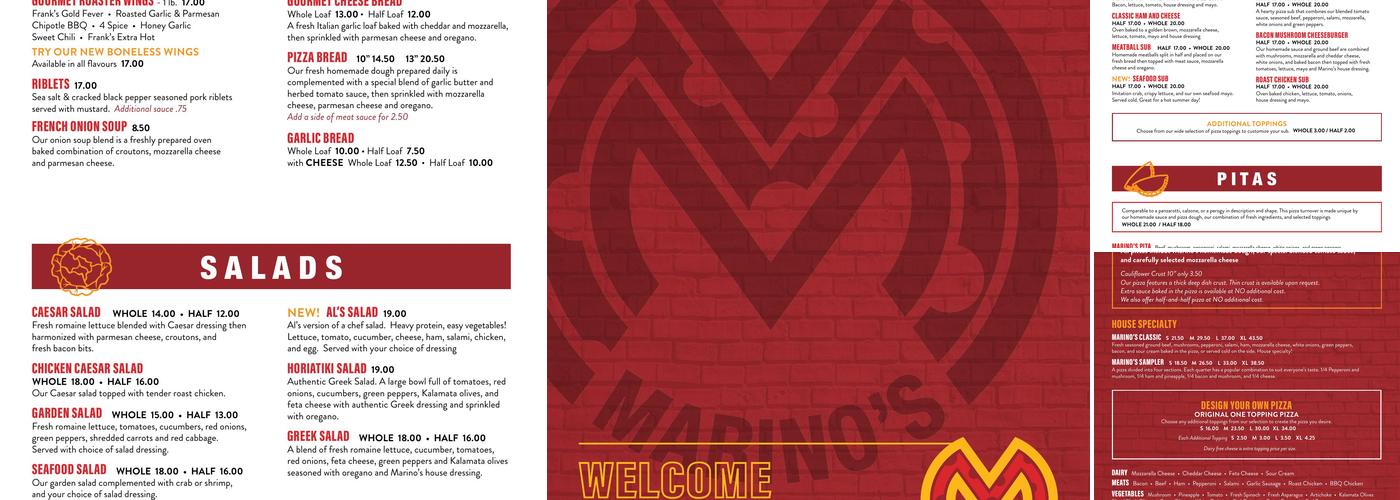 Marino's Pizza Menu