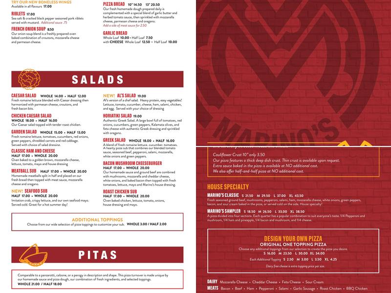 Marino's Pizza Menu