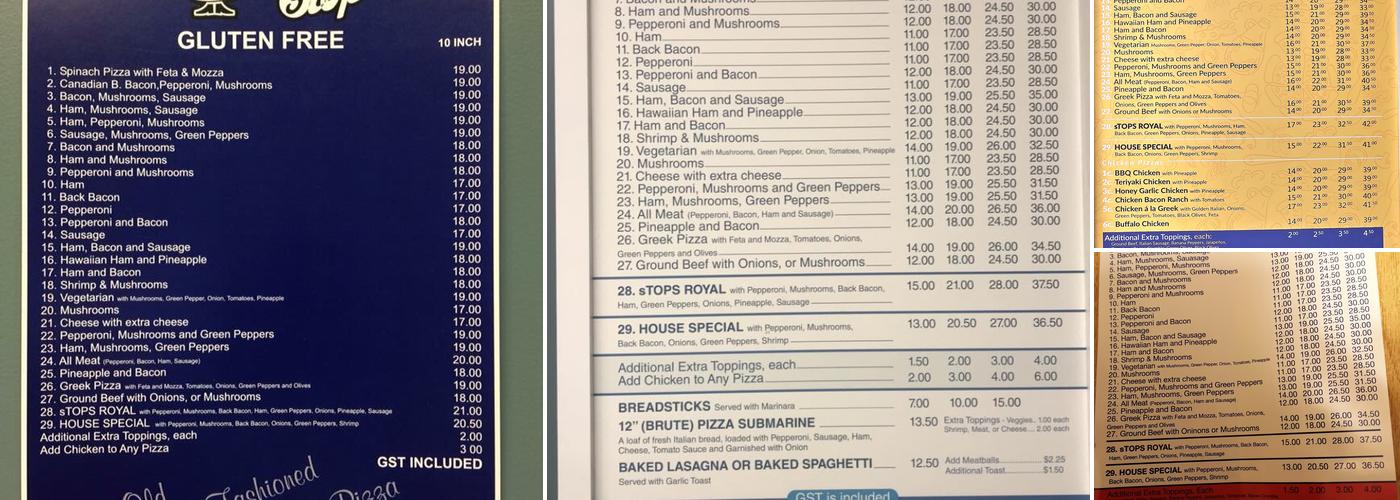 Pizza Stop Menu