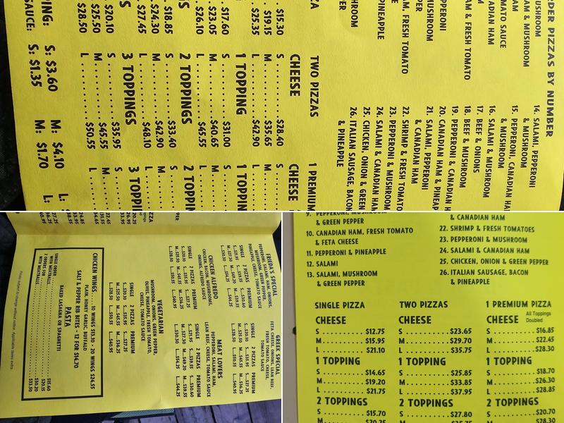 Frieda's Pizza Menu