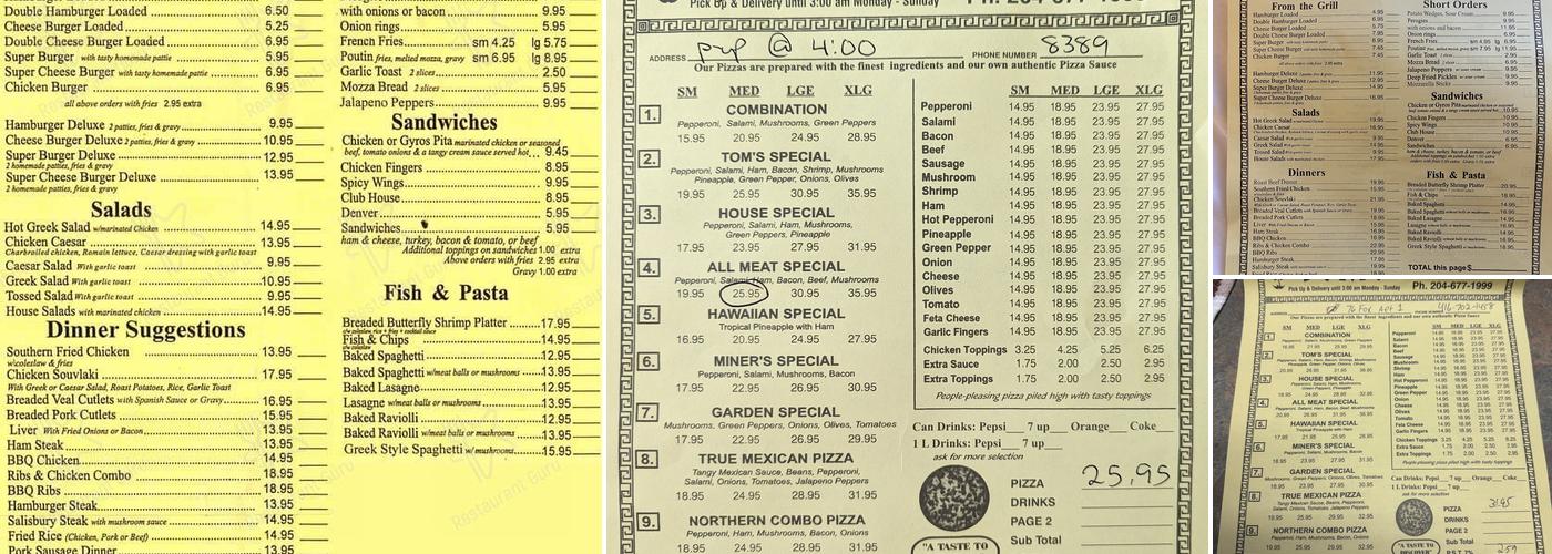 Tom's Pizza Menu