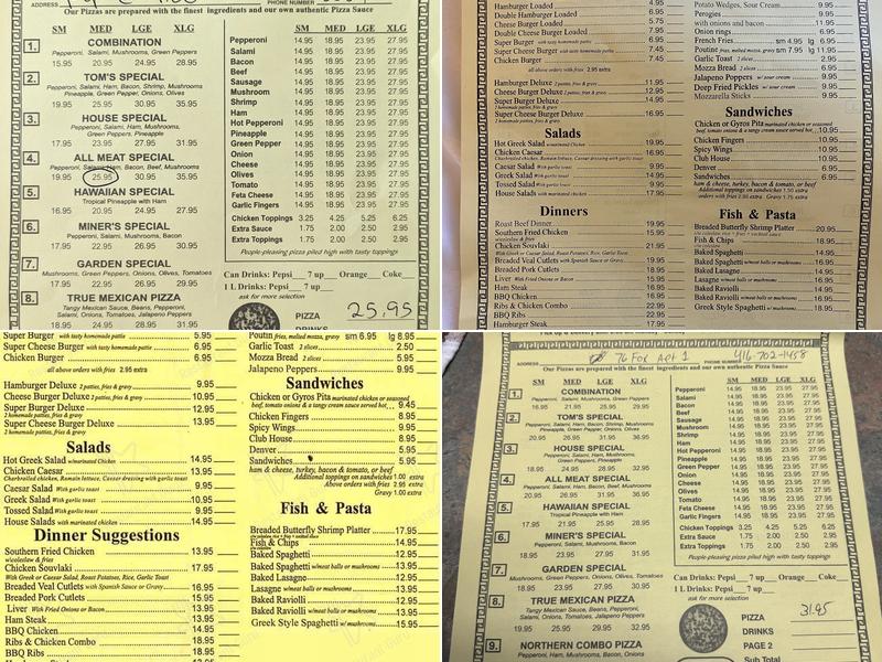 Tom's Pizza Menu