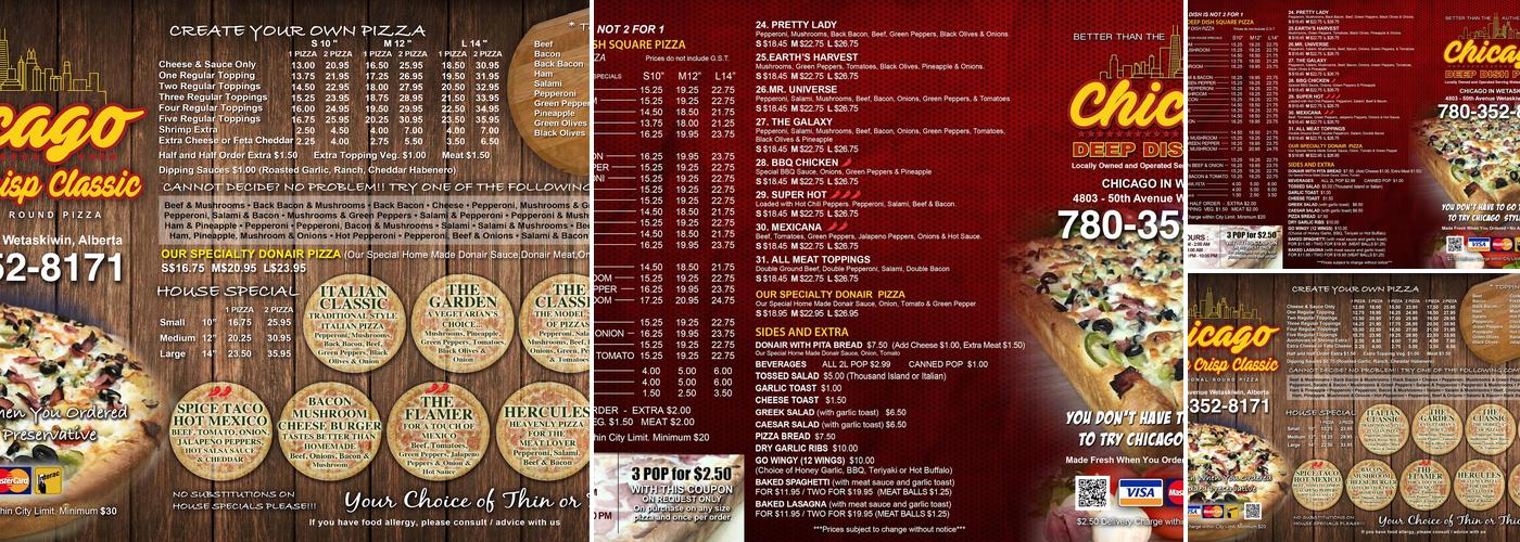 Chicago Deep Dish Pizza Menu