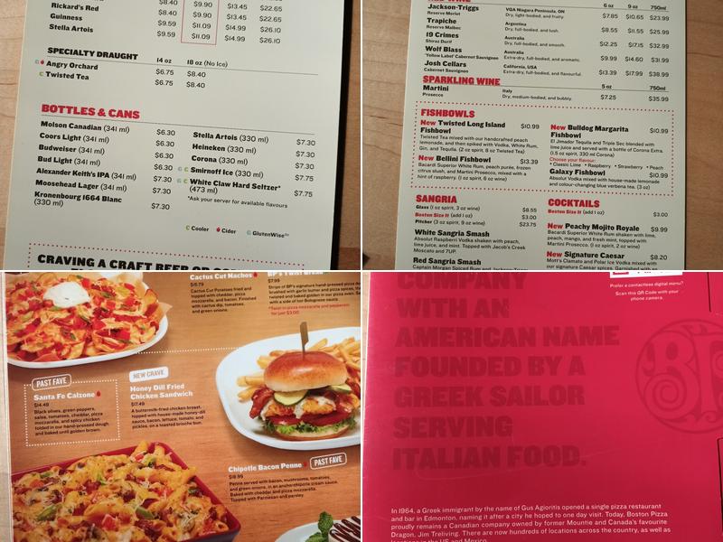 Boston Pizza Menu