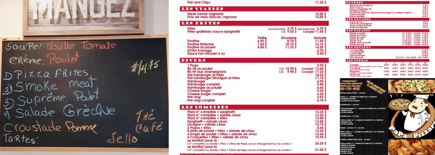 Papa Pizzeria Menu