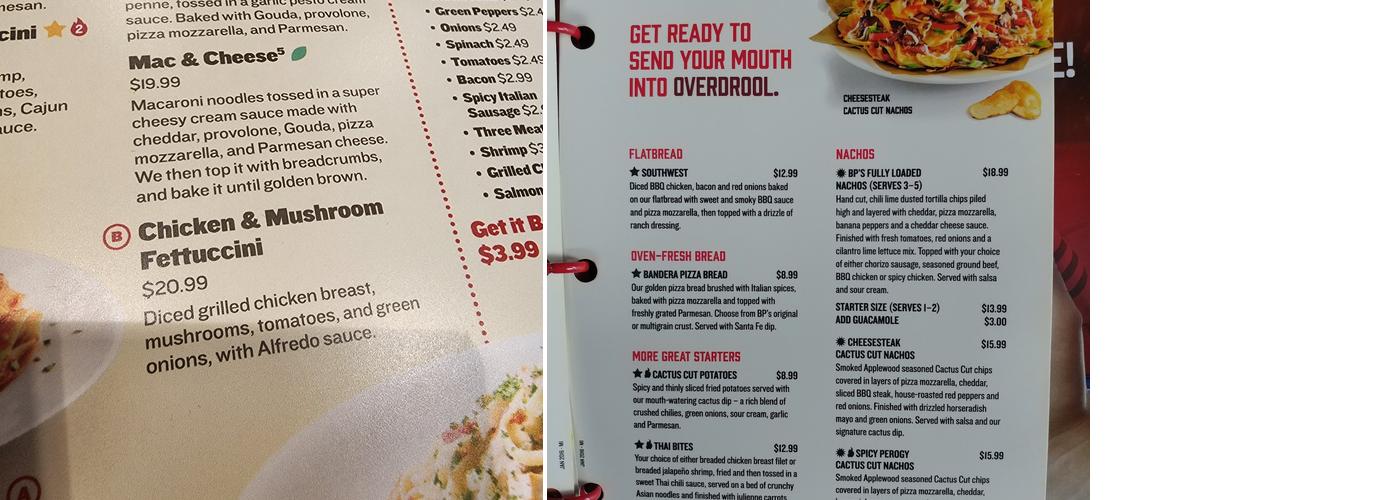 Boston Pizza Menu
