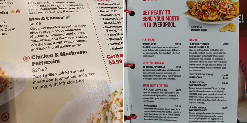 Boston Pizza Menu