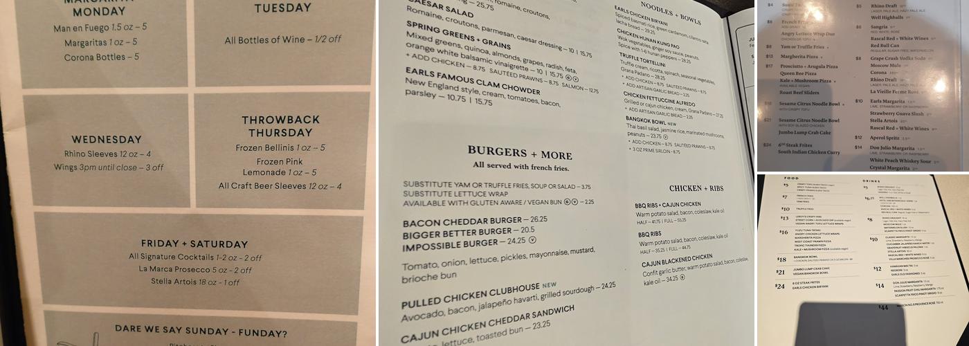 Earls Kitchen + Bar Menu
