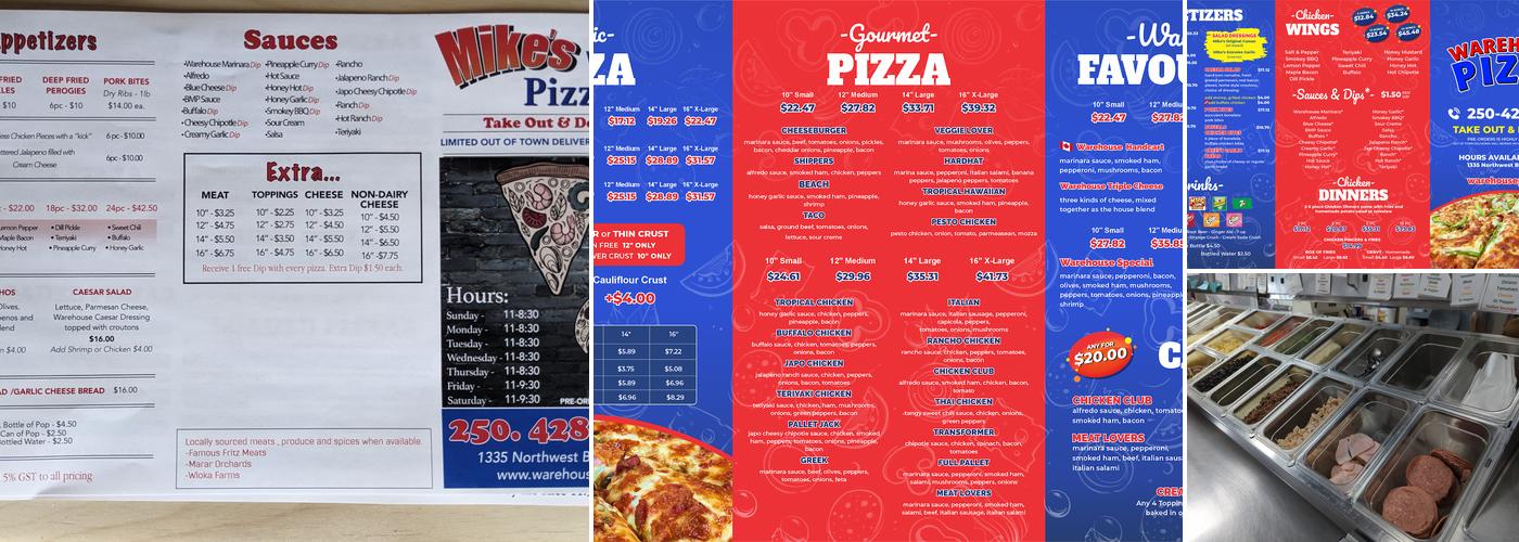 Warehouse Pizza Menu