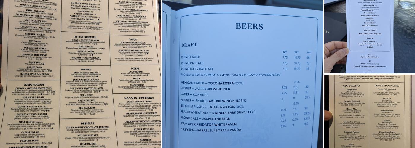 Earls Kitchen + Bar Menu