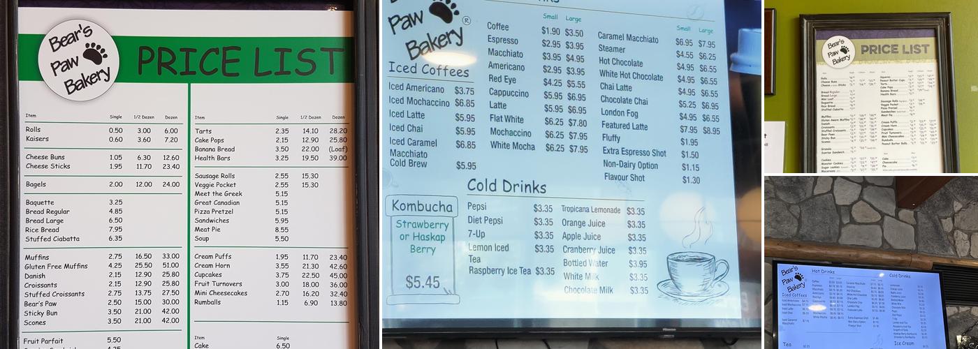 Bear's Paw Bakery®️ Menu