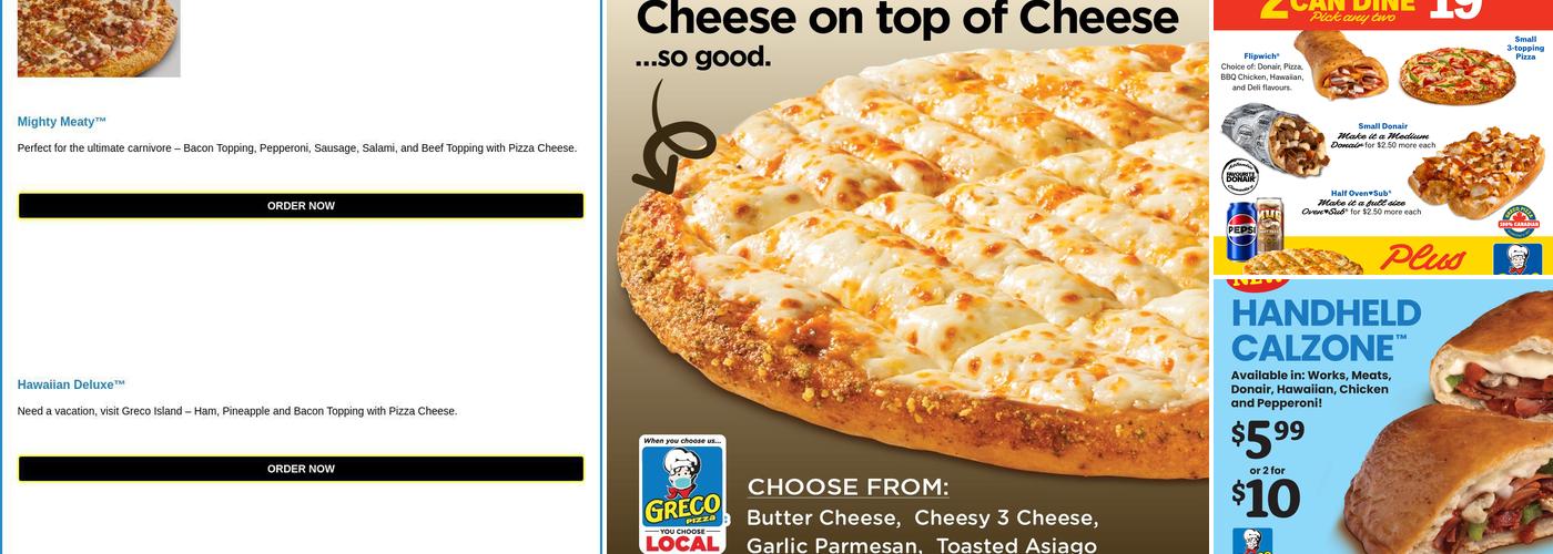 Greco Pizza Menu