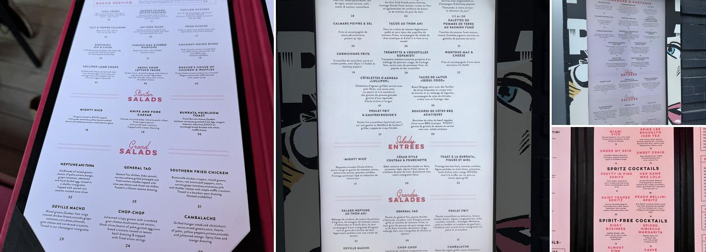 Deville Dinerbar Menu