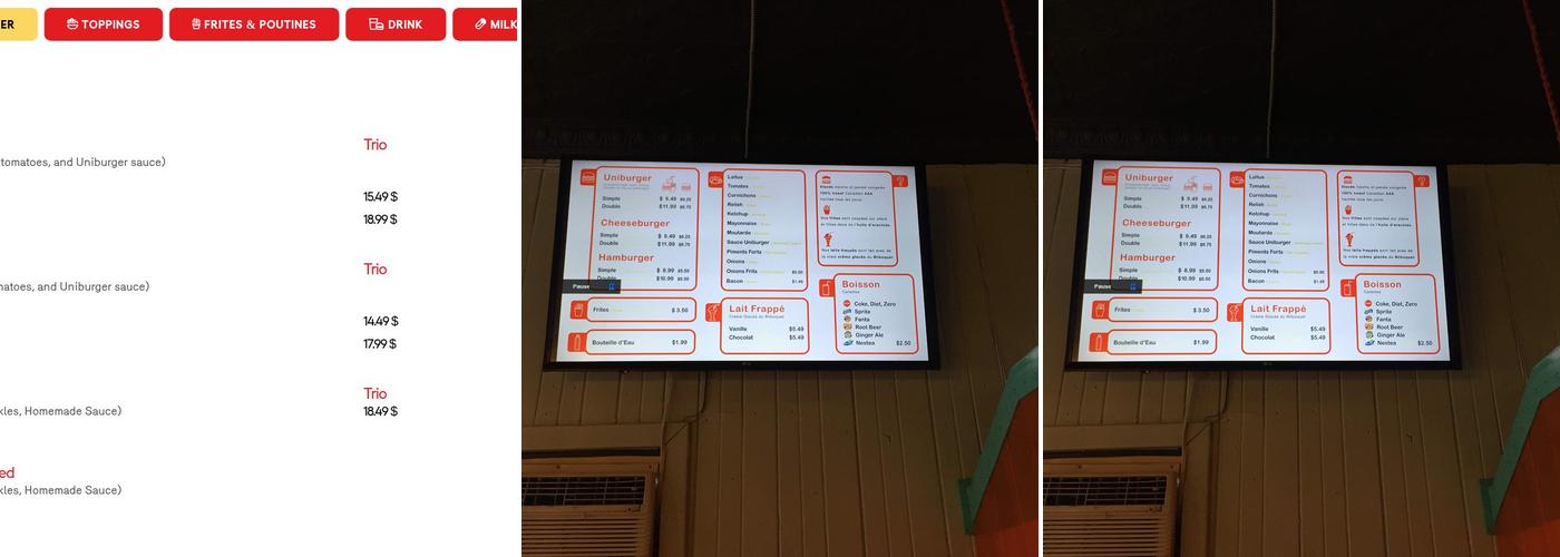 Uniburger Menu