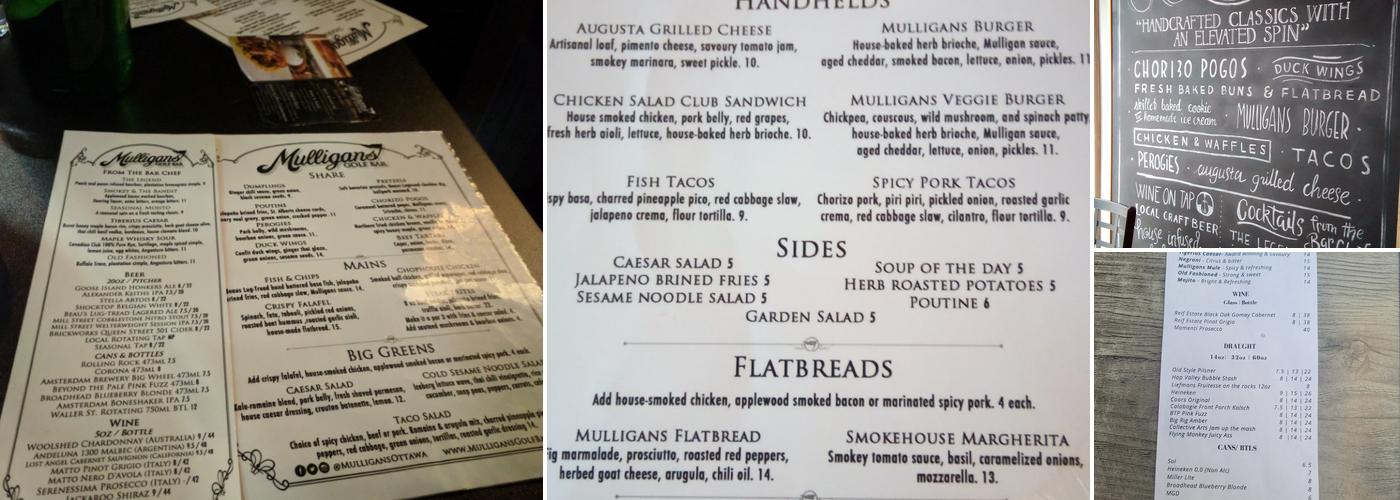 Mulligans Golf Bar Menu