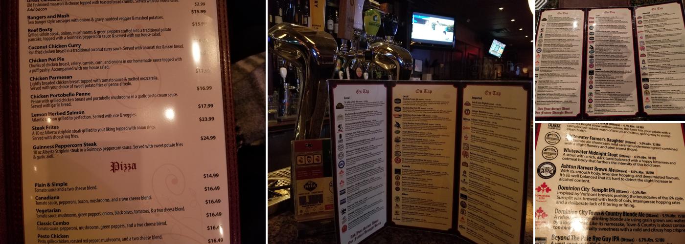 Sir John A Pub Menu