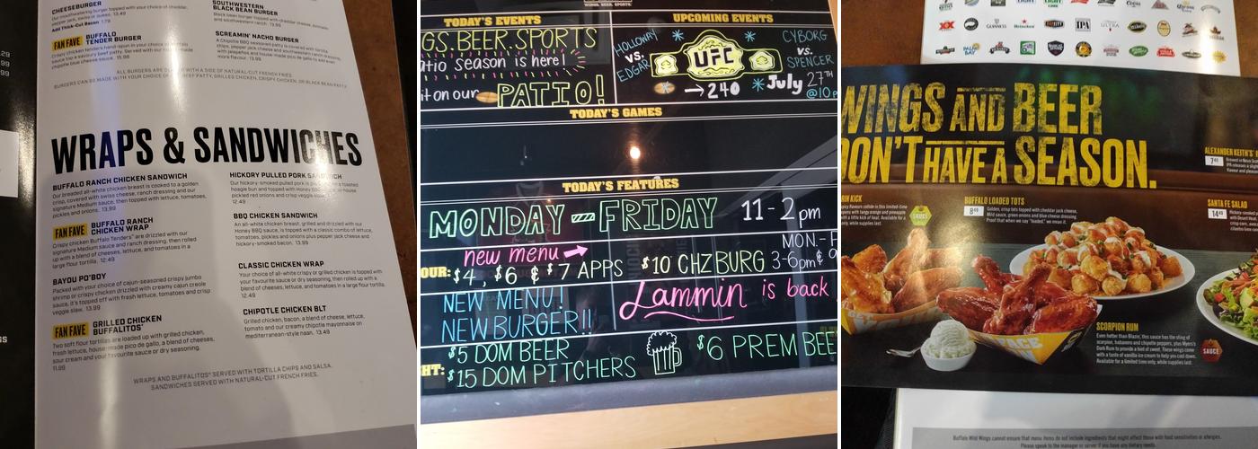Buffalo Wild Wings Menu