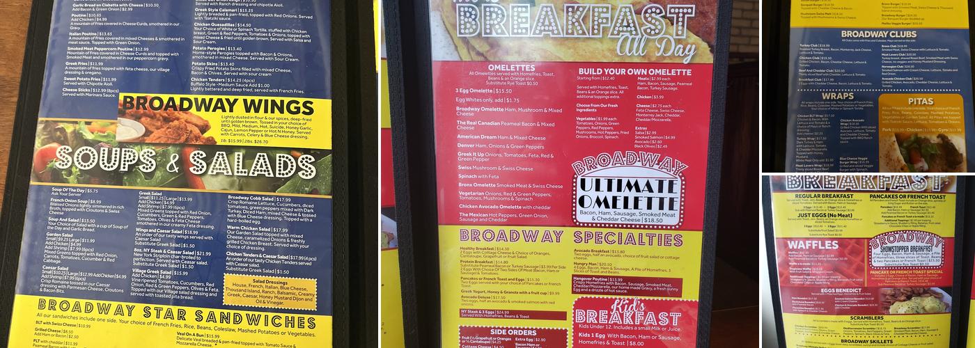 Broadway Diner Menu