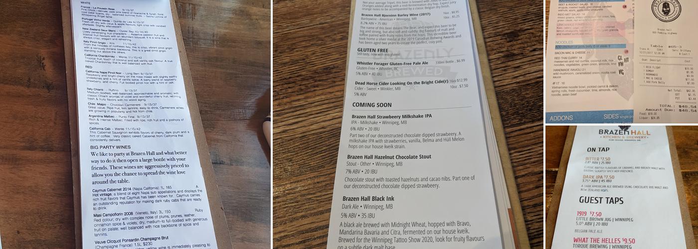 Brazen Hall Kitchen & Brewery Menu