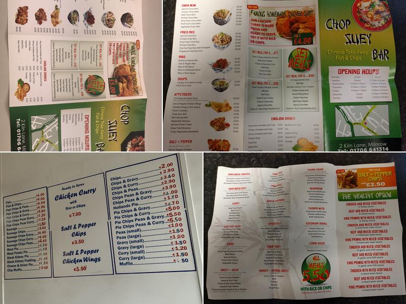 Milnrow Chop Suey Bar Menu