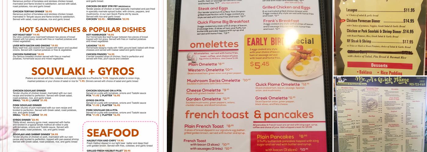 Mr A's Quick Flame Restaurant Menu