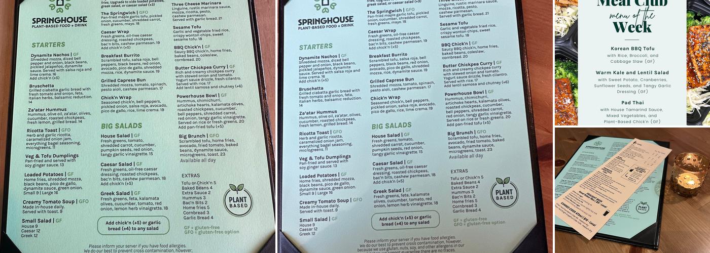 Springhouse Menu