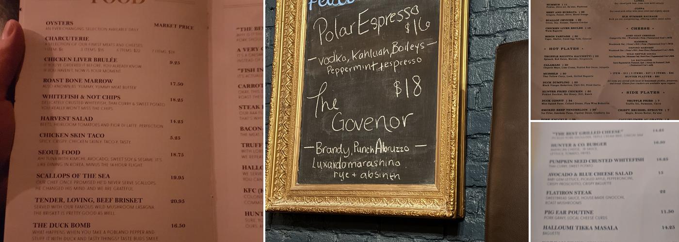 Hunter & Co. Menu