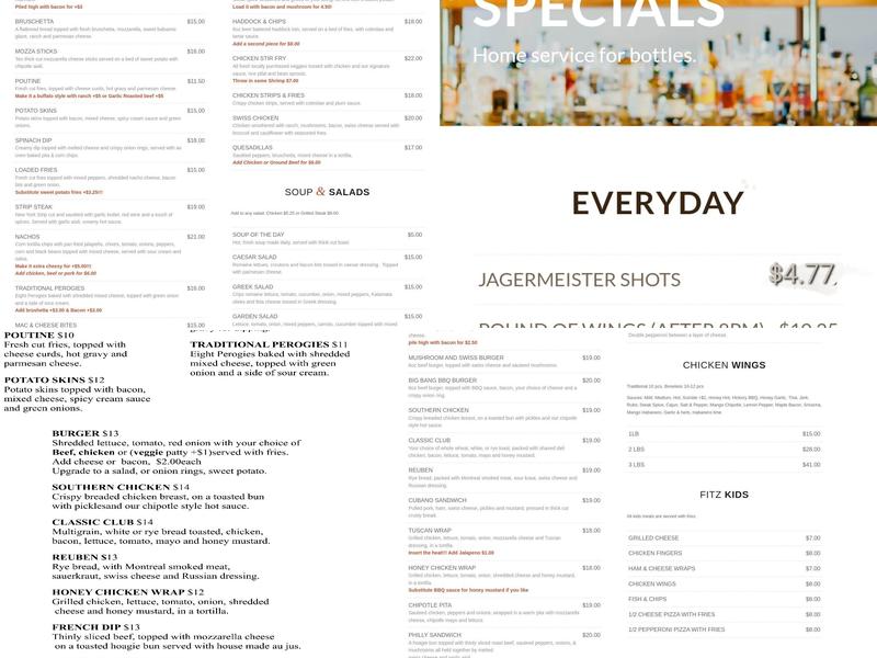 Fitzray's Restaurant Menu