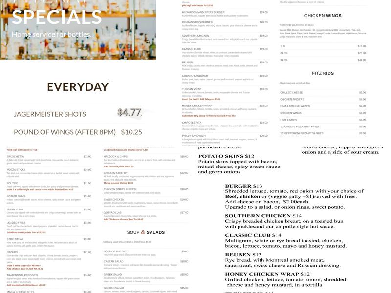 Fitzray's Restaurant Menu