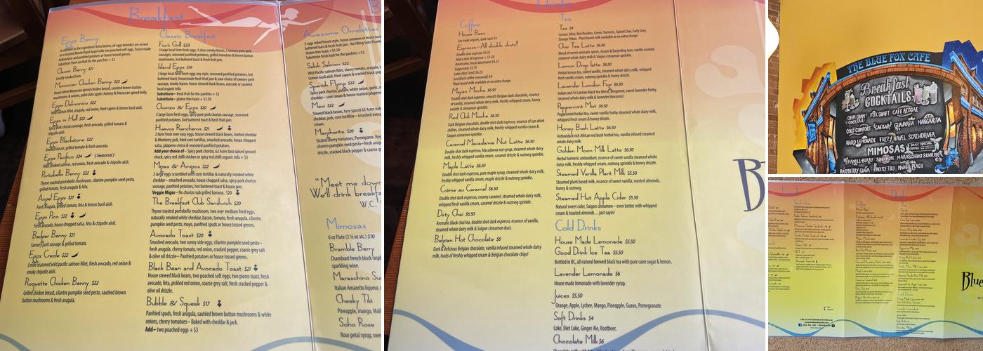 Blue Fox Cafe Menu