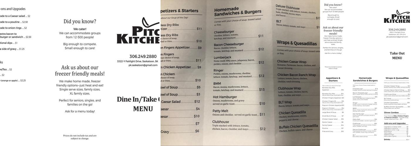 Pitch Kitchen Menu