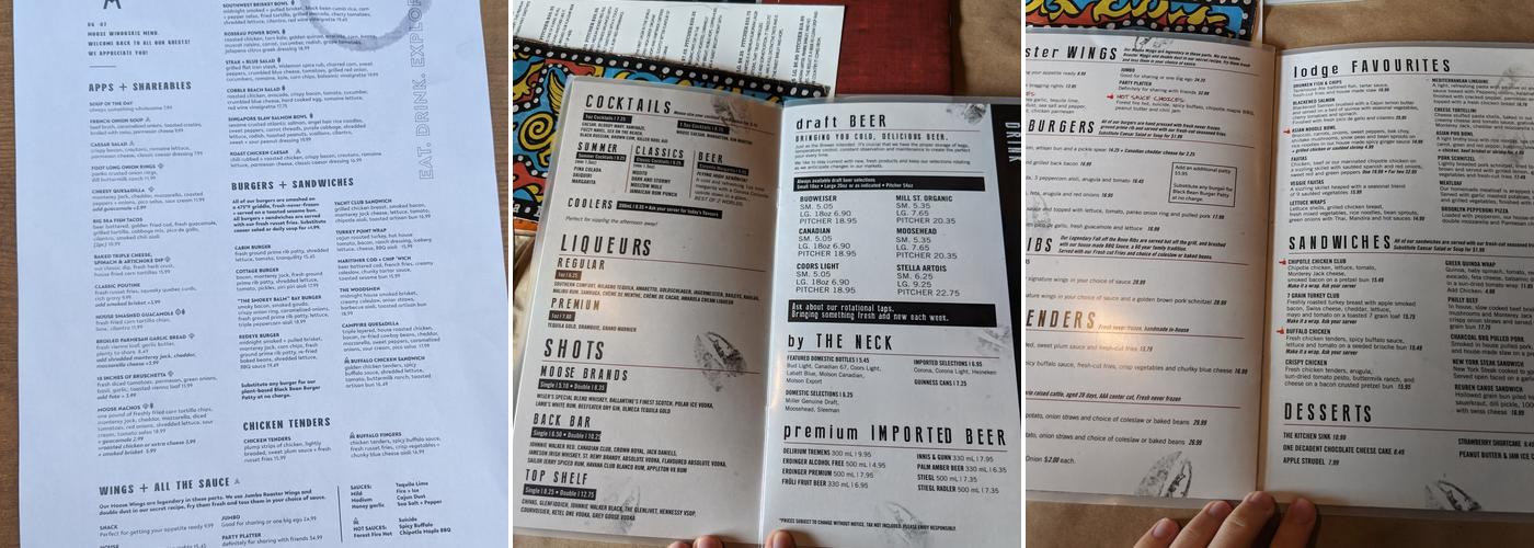 Moose Winooski's Menu