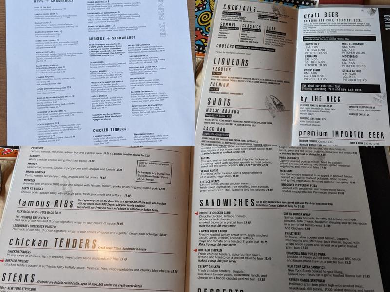 Moose Winooski's Menu