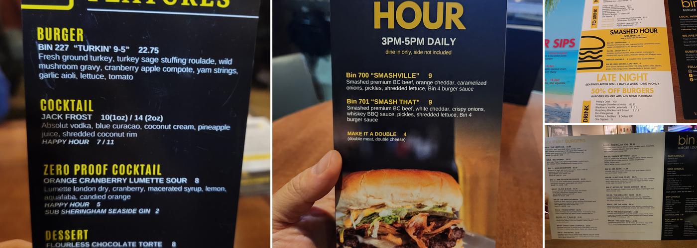 Bin 4 Burger Lounge Menu