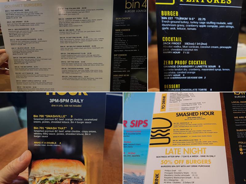 Bin 4 Burger Lounge Menu