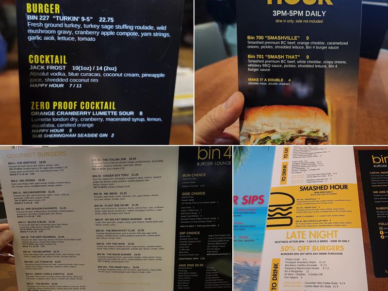 Bin 4 Burger Lounge Menu