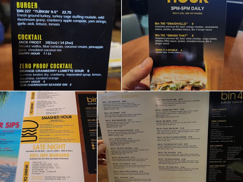 Bin 4 Burger Lounge Menu