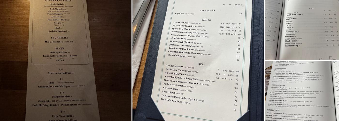 Earls Kitchen + Bar Menu